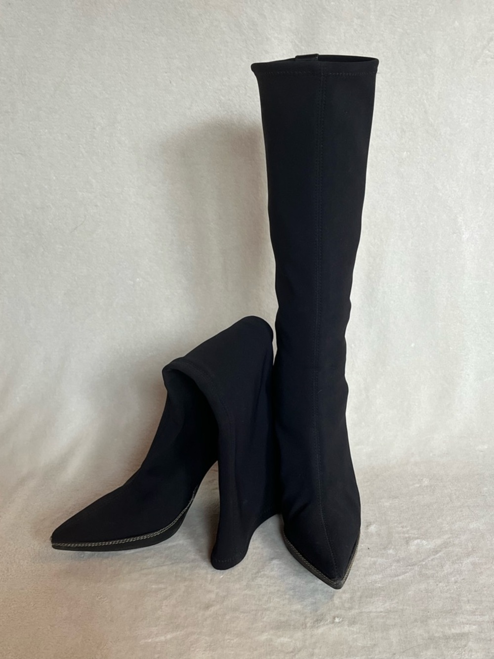 Pedro Miralles Black Knee-High Pointed-Toe Stretch Boots